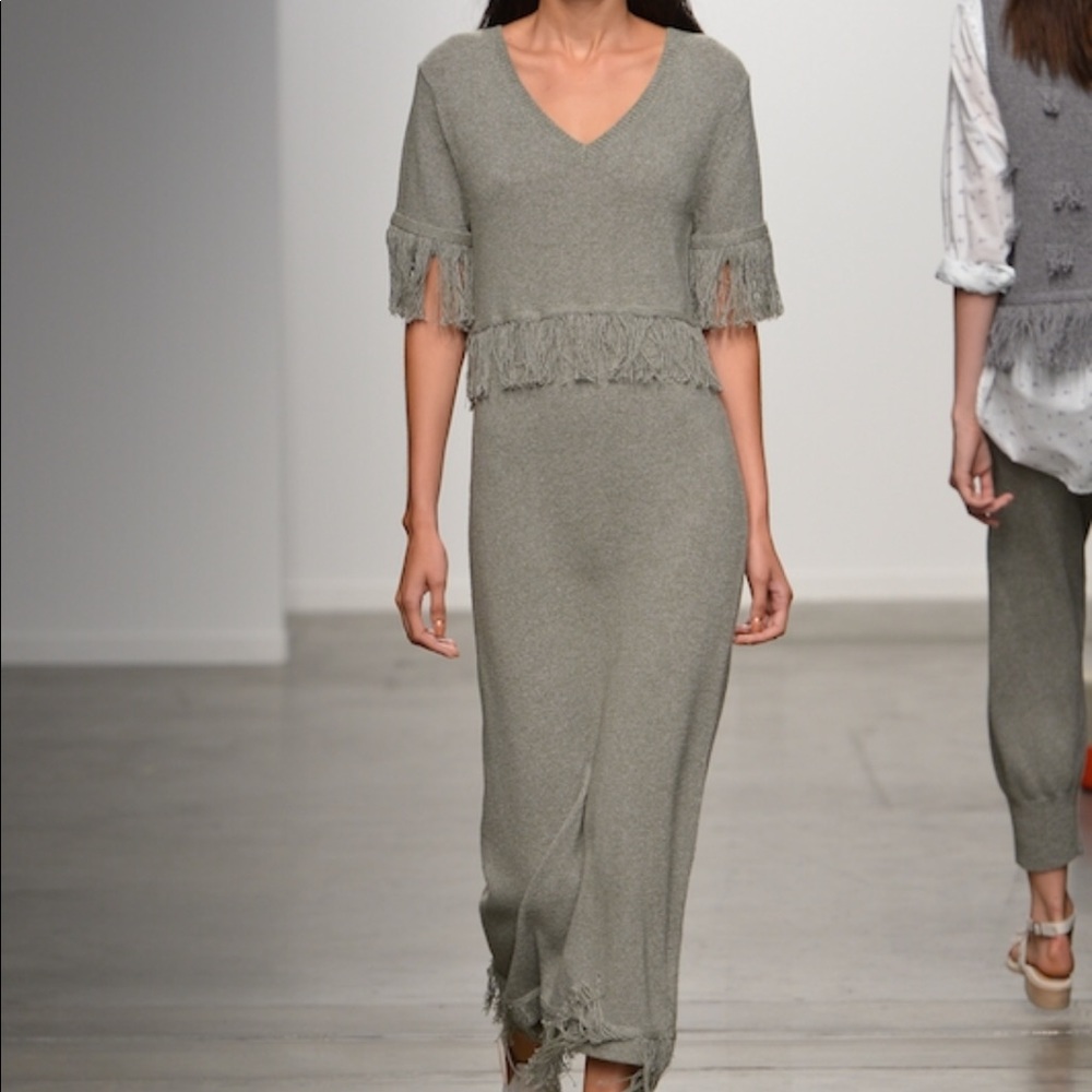 Grey fringe sweater dress